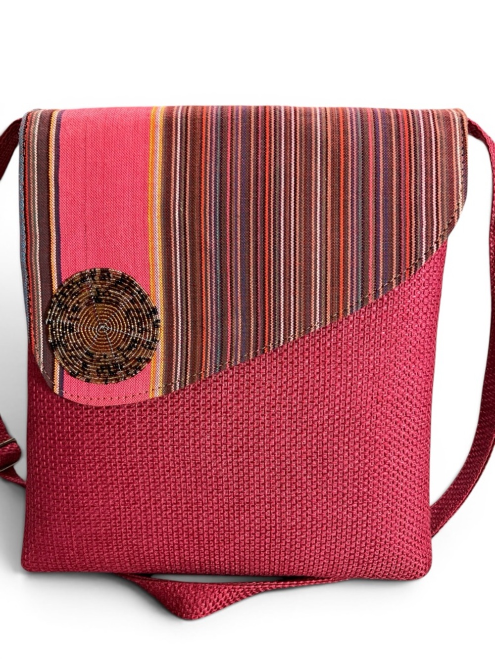 Pink Woven Jute Bag | Handcrafted African Crossbody | Beaded Flap